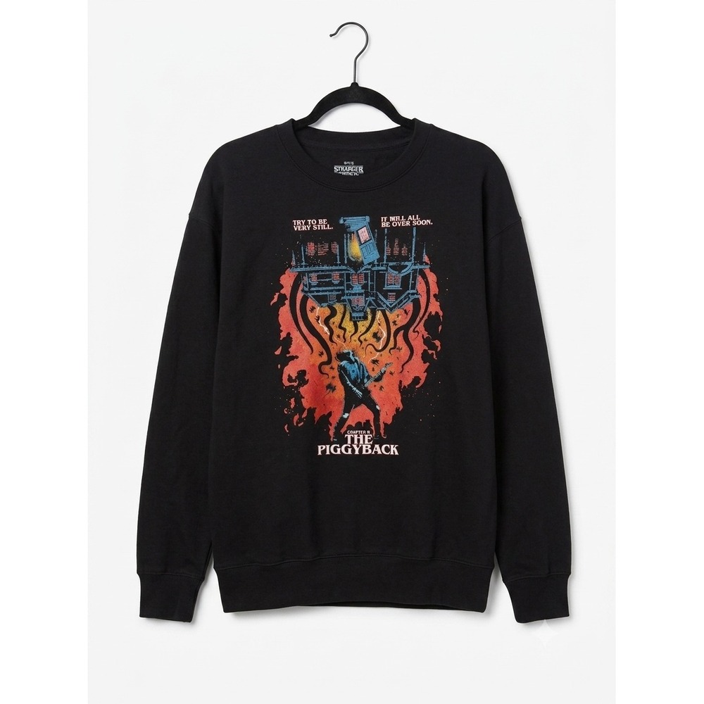 Stranger Things Eddie Munson The Piggyback Black Crewneck Sweatshirt Large